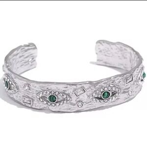 Anthropologie Baroque Malachite Stainless Steel WaterproofEye Cuff Bracelet